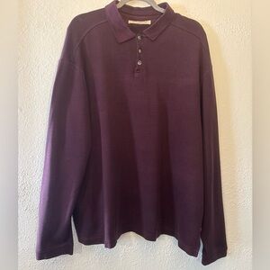 Tommy Bahama Silk Cotton Blend Burgundy Long Sleeve Polo Shirt Mens Size XXL